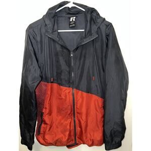 Russell Jacket Mens Small Black Red Athletic‎ Windbreaker Mesh Lined Full Zip